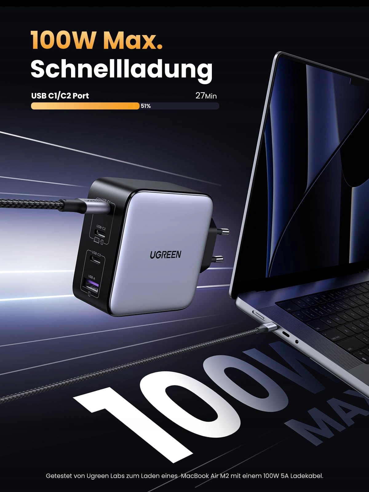UGREEN Nexode 100W Ładowarka USB C GaN 4 Porty PD do MacBook iPhone iPad — miniatura 2