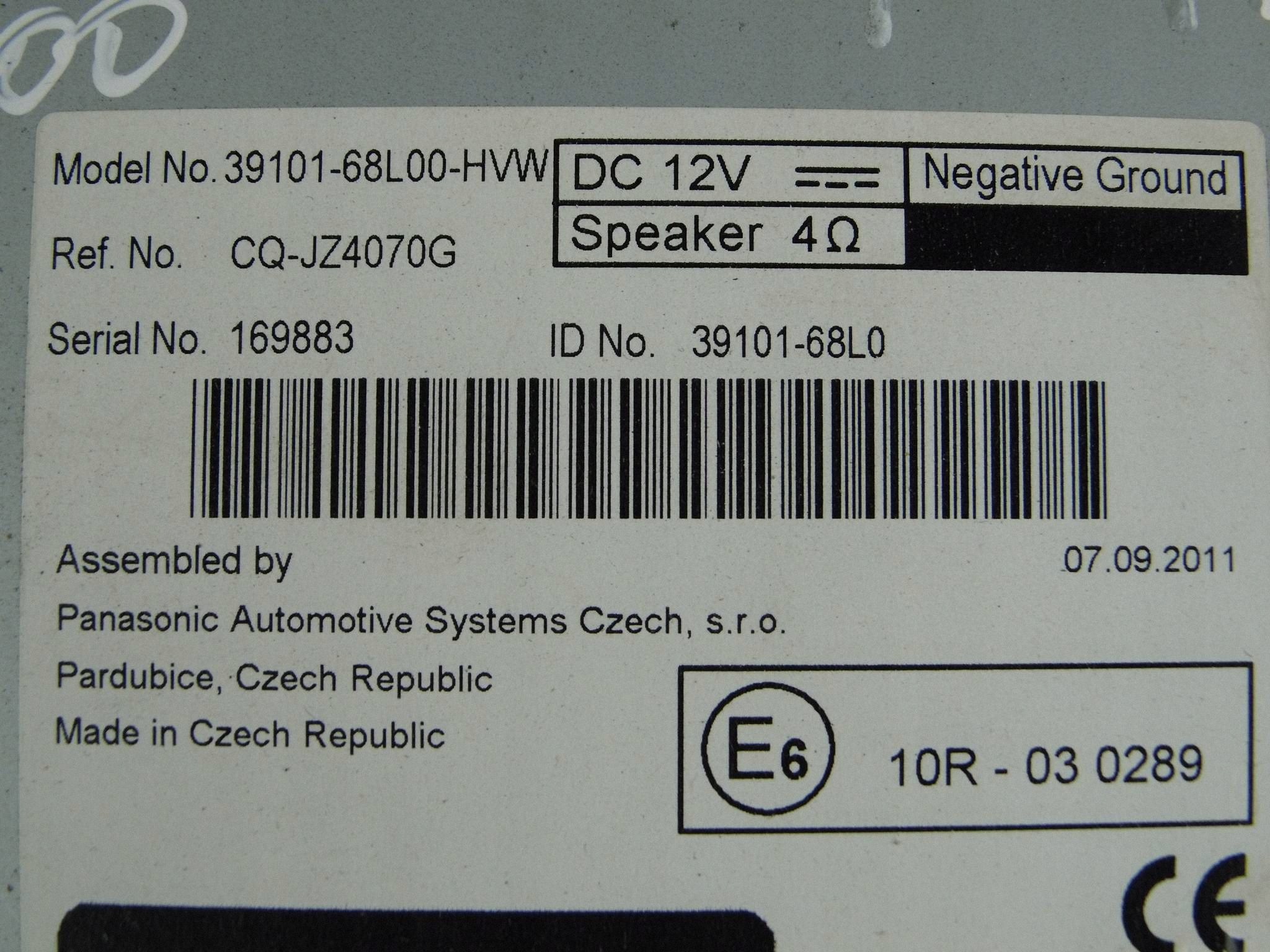 Suzuki Swift MK7 2011 radio CD 39101-68L00-HVW
