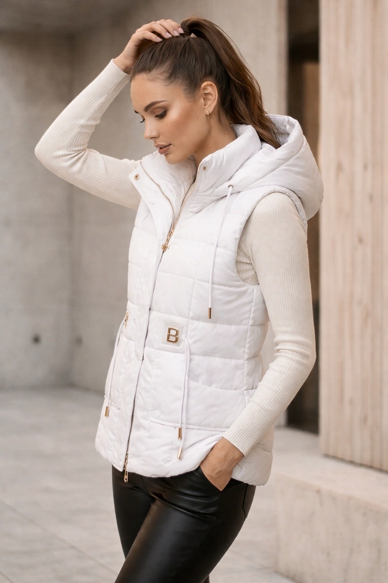 Krátký Vesta Kapuce B8600 Bílá XXL (44)