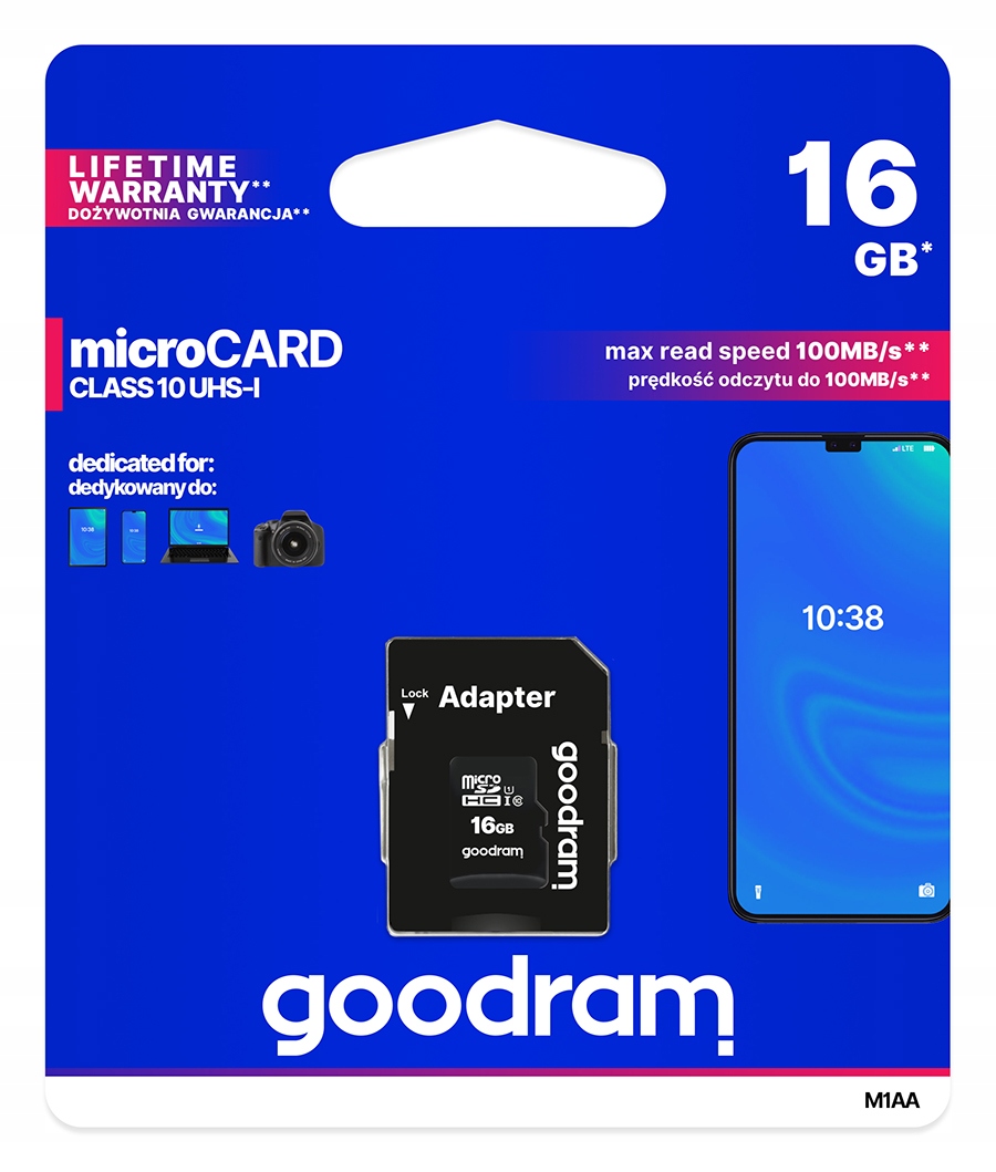 GOODRAM 16 GB micro SD HC Class 10 UHS-1+a 100MB/s