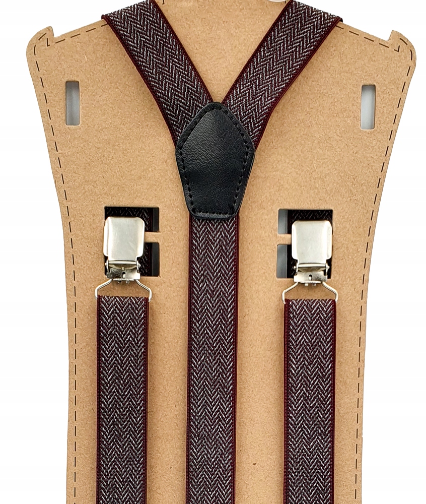 

Biało bordowa jodełka żakardowa szelki do spodni