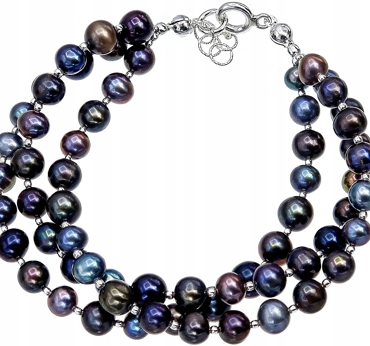 Přírodní Paví Perly Trojitý Náramek Stříbro