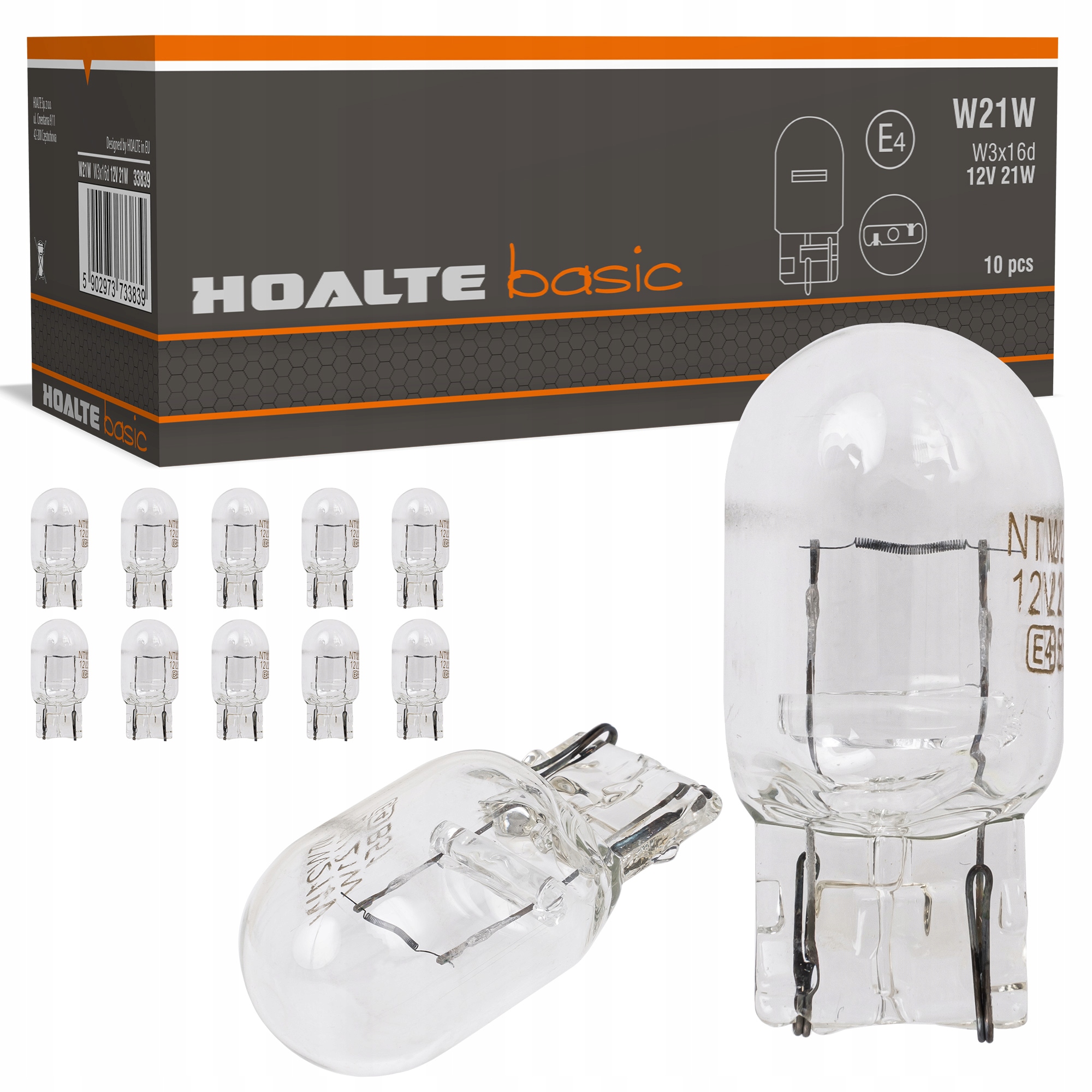 

Żarówki Hoalte W21W 12V 21W T10 Kpl Homologacja E4