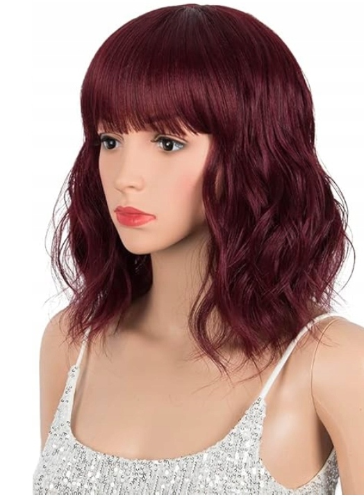 Noble Syntetická paruka Ombre Burgundská Krátká Vlnitá s Hřívou 30 cm