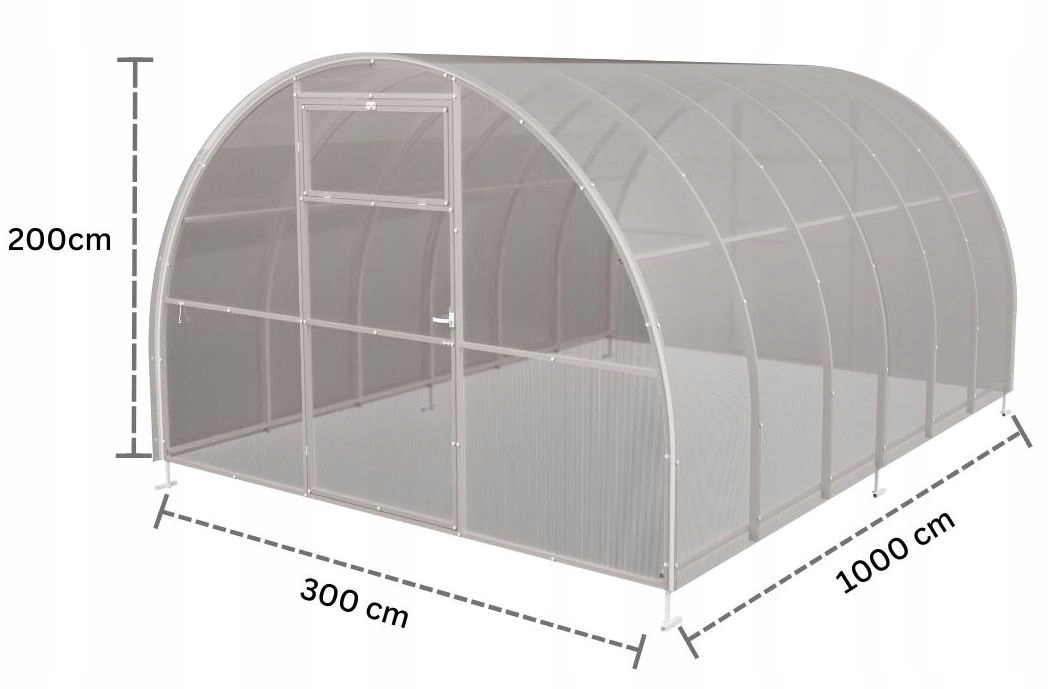 Szklarnia z poliwęglanu Tunel ogrodowy 3x10 m profile 20x40 poliwęglan 3mm Długość 10 m
