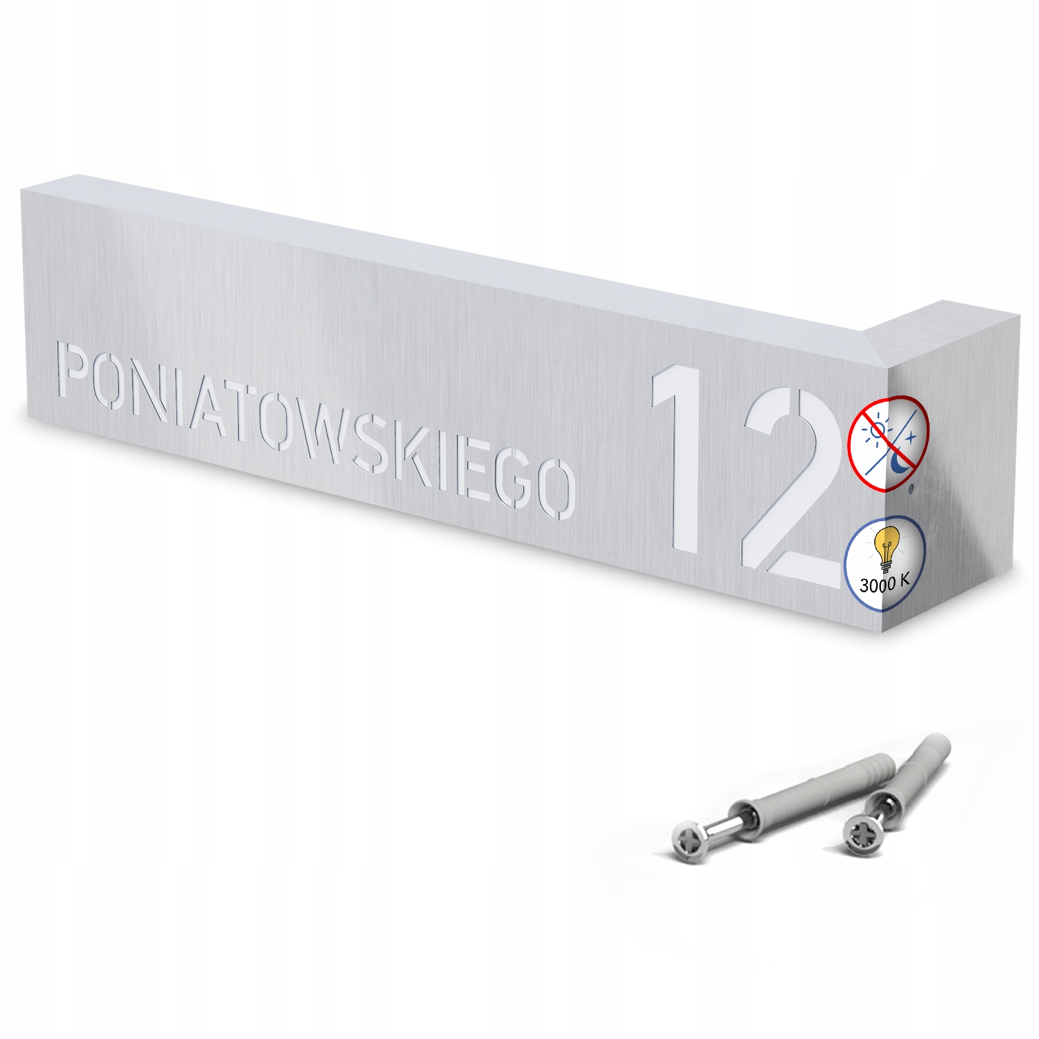 Podsvícené číslo na dům Adresová Led tabulka 50 x 12 x 10 cm Stříbrná