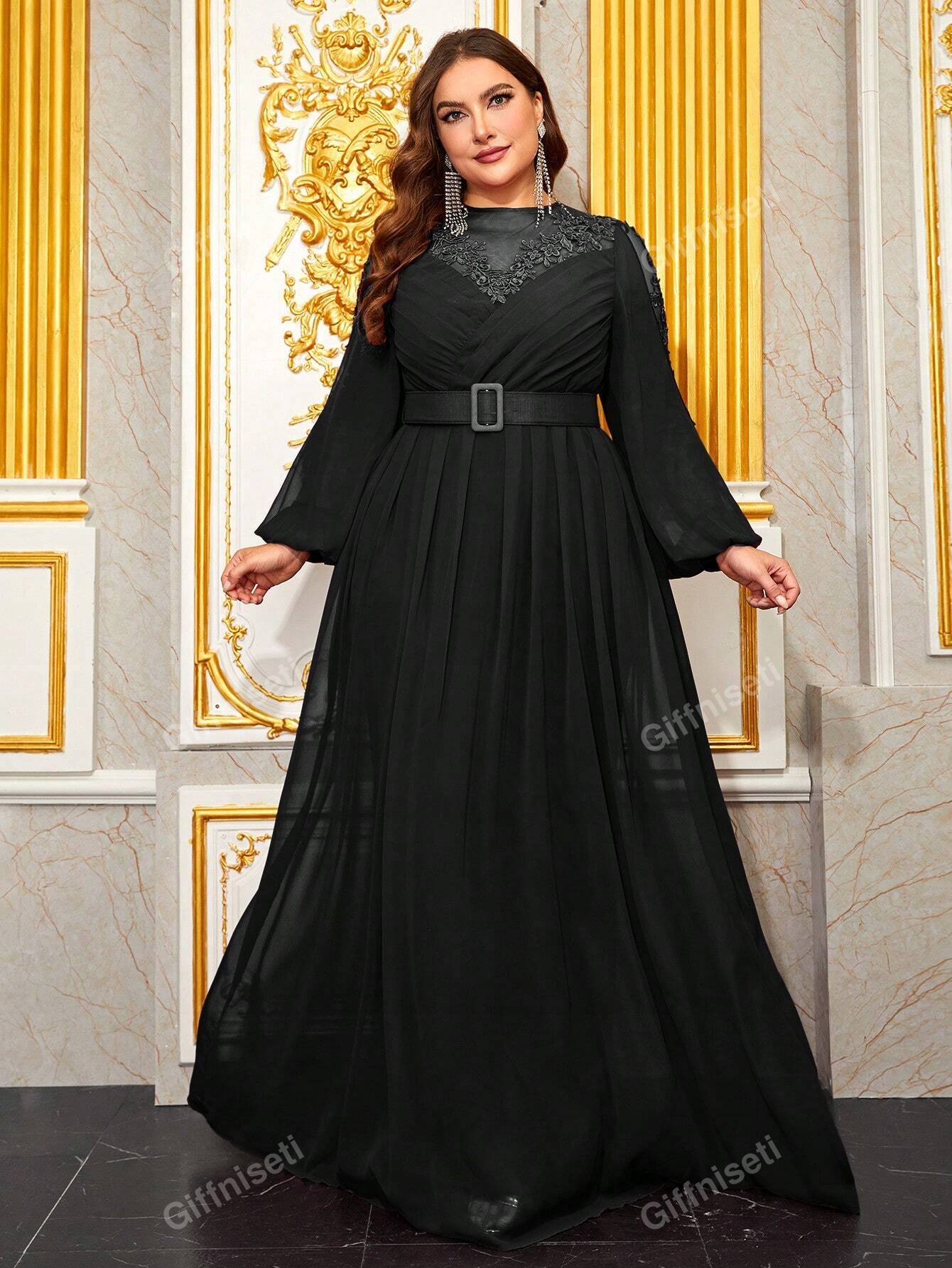 Šaty S Ozdobeným Krajkovým Výstřihem Maxi 3XL 46