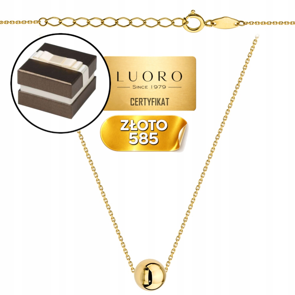 Náhrdelník Zlatý 585 14K Vazba Ankr S Kuličkou 7 MM 42 CM 3 CM Elegantní
