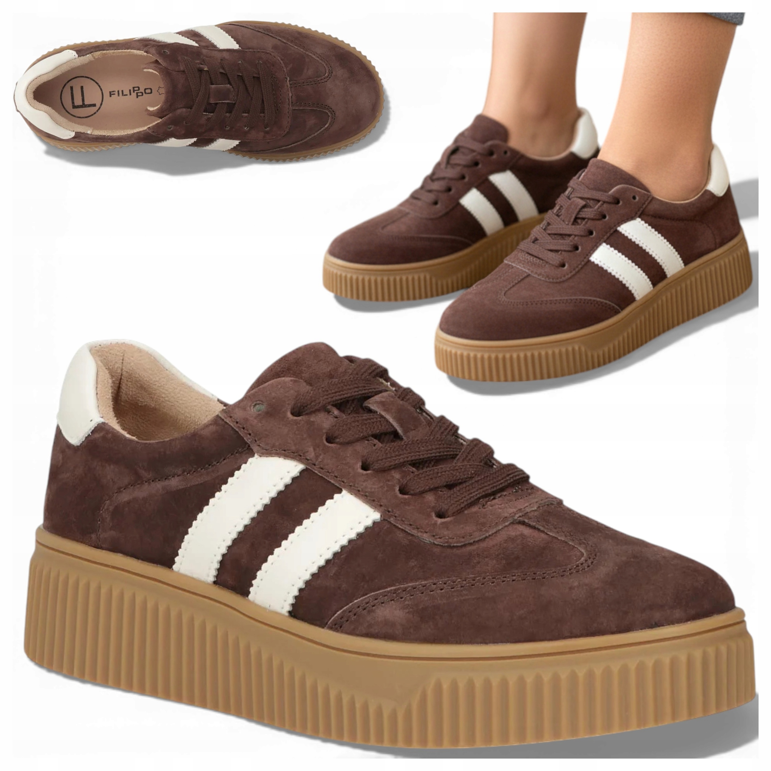 Filippo 41 Dámské polobotky Natrualní Kůže Jarní boty Semišová platforma