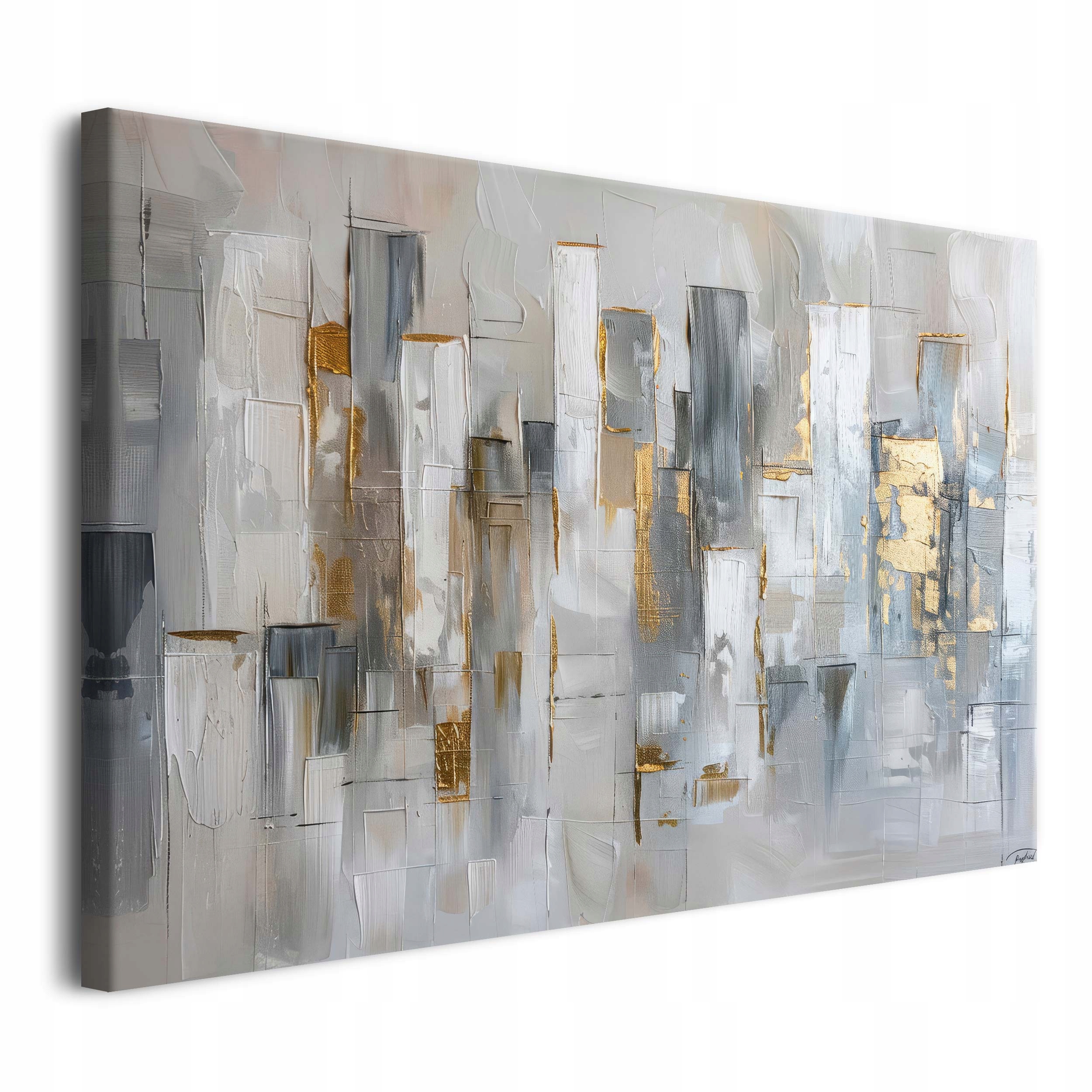 Abstrakcja szarości i złota Nowoczesny obraz na płótnie do salonu 80x120