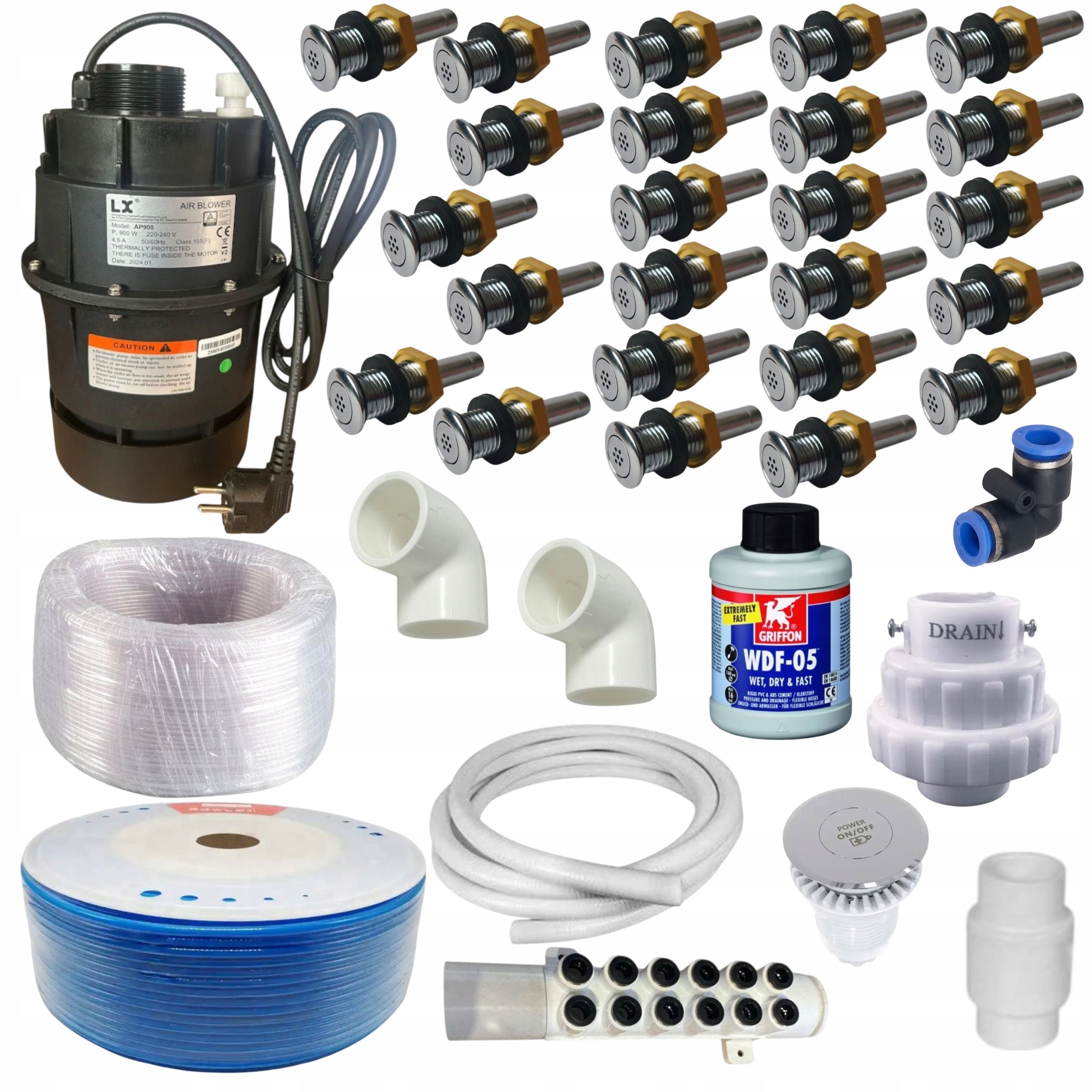 Aeromasáž 900W 24 trysek Vzduchová masáž vířivky pro zahradní balíčky Sada