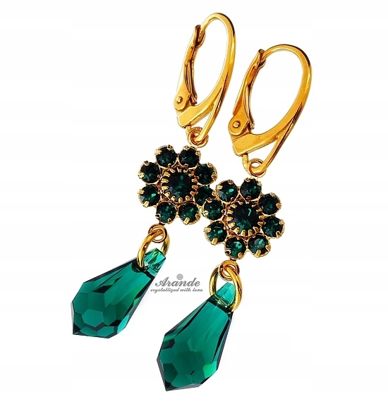 Křišťálové Náušnice Emerald Feel Gold Arande