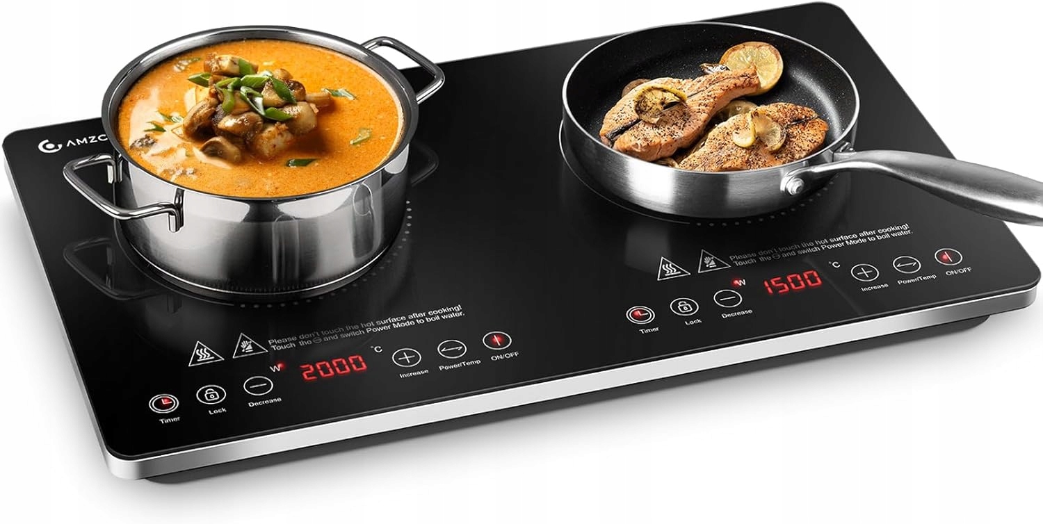 Płyta Indukcyjna Dwupalnikowa Amzchef Przenośna Mocna 20 Poziomów Mocy Time
