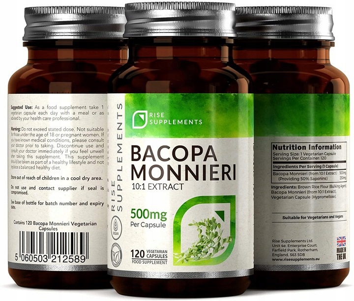 Bacopa Monnieri 120 Kapsułek po 500mg Rise Supplements Postać kapsułki