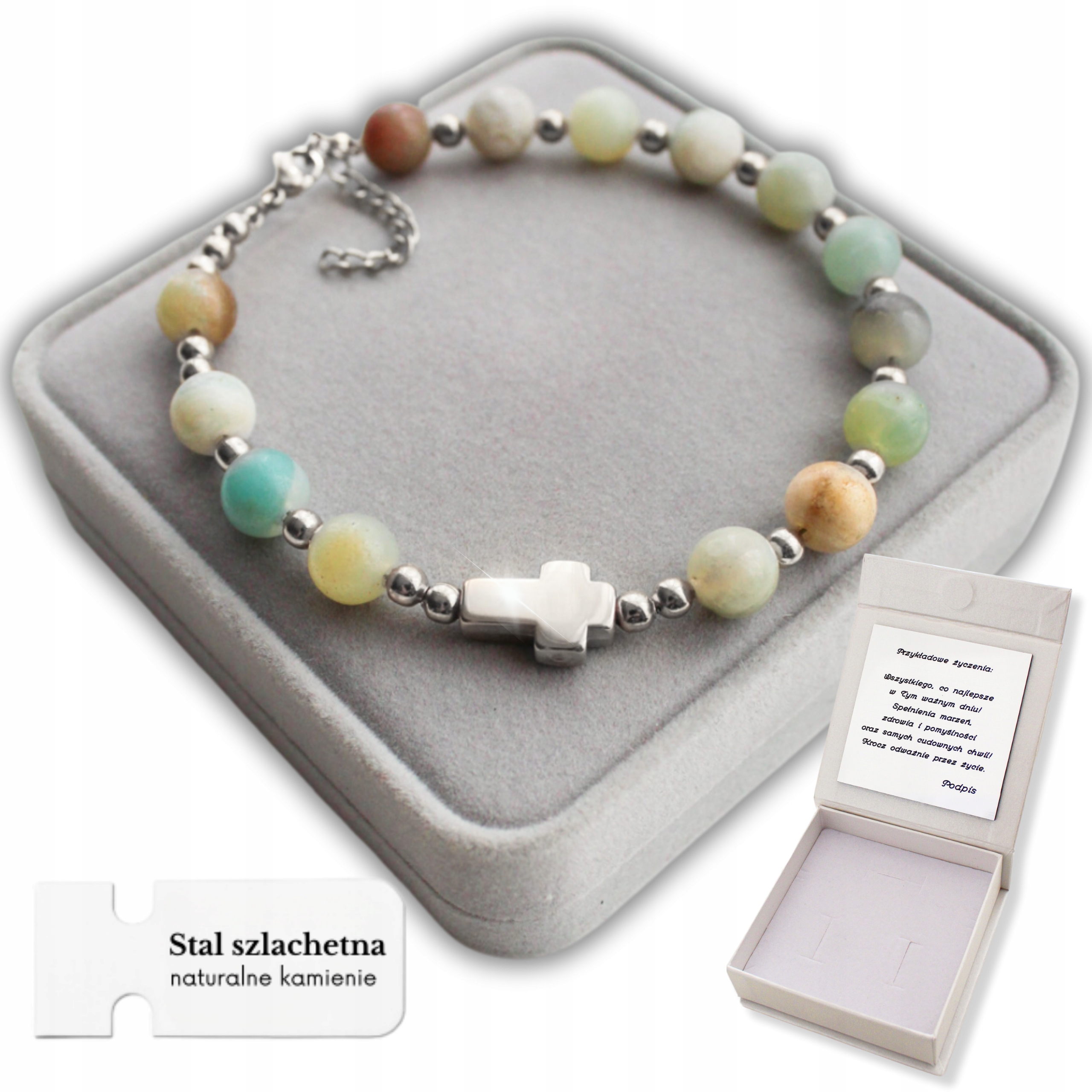 Stříbrný Pánský Náramek Růženec s kameny Desítka na ruku s křížem