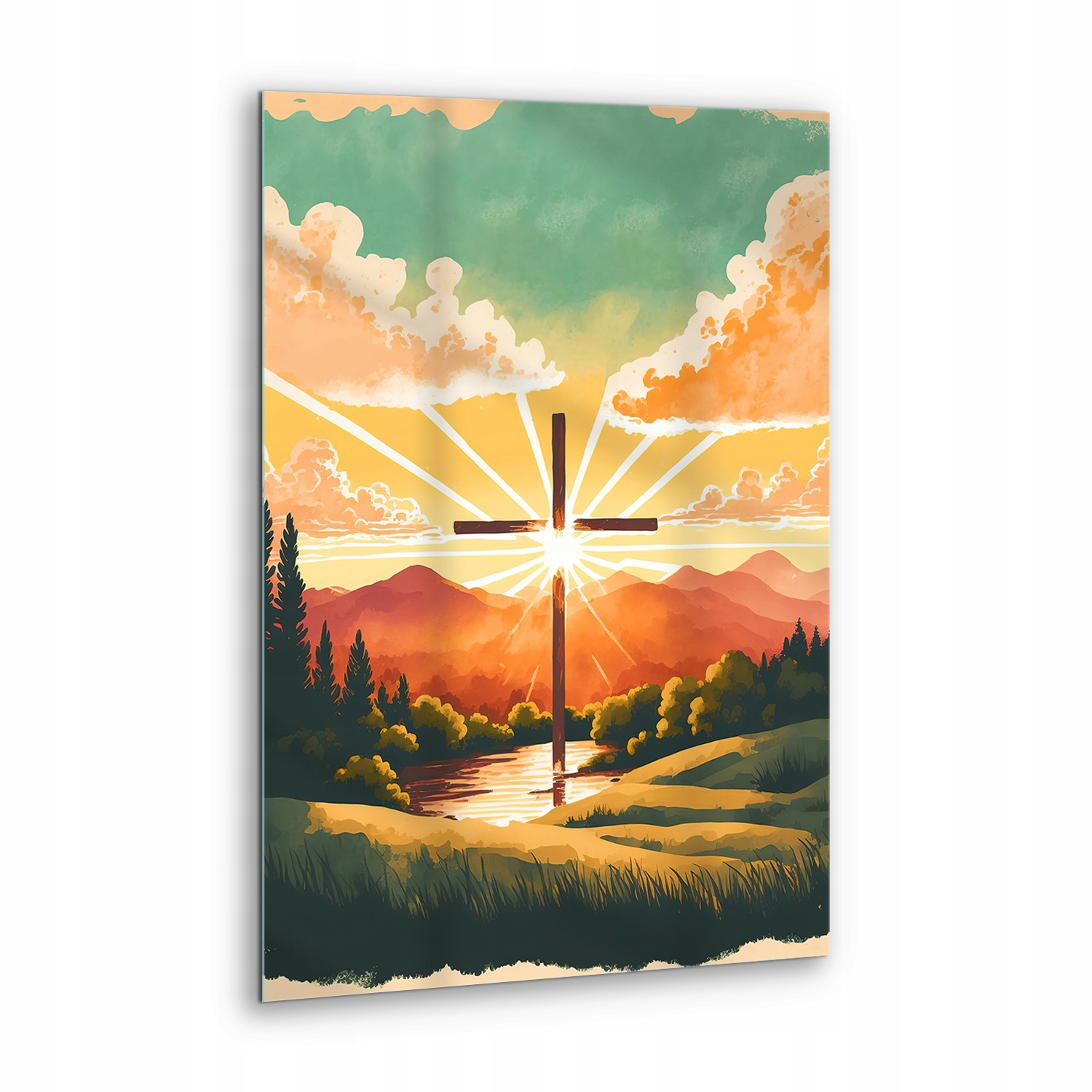 Foto-Obraz na skle Obývací pokoj Kříž artwork Malovaný