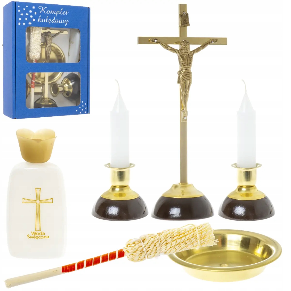 Velká koledová sada zlatá mosazná tmavé dřevo