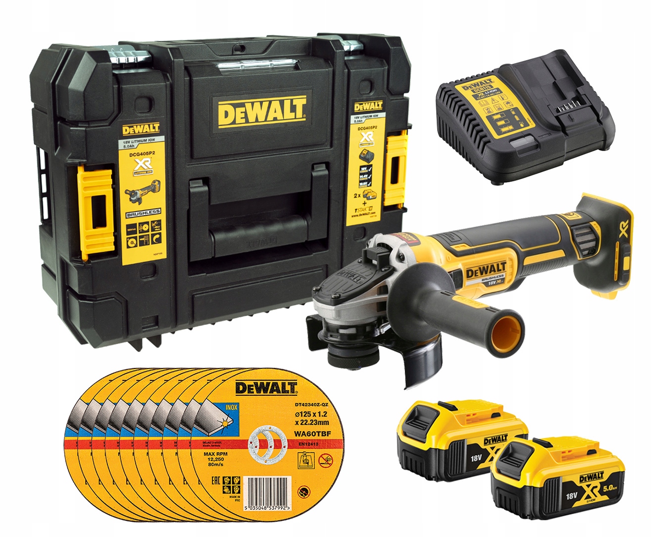 DEWALT SZLIFIERKA KĄTOWA DCG405P2 125mm 18V+TARCZE