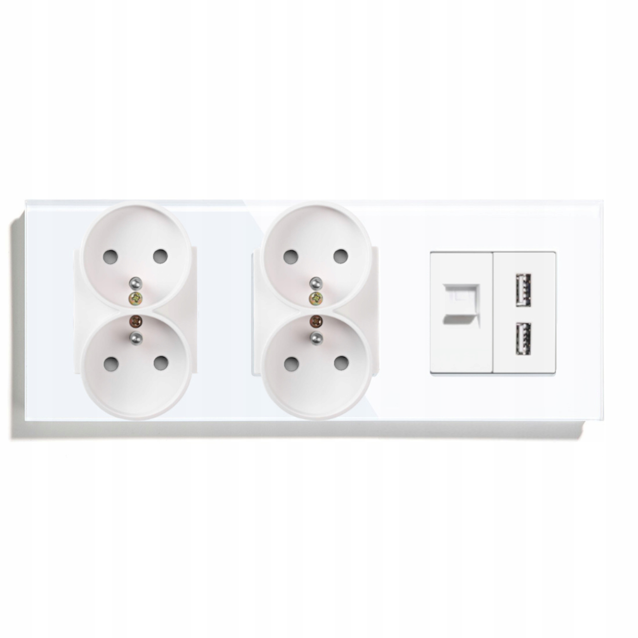 2x Dvojitá Skleněná Elektrická Zásuvka Internet S Nabíječkou 2xUSB A Qc