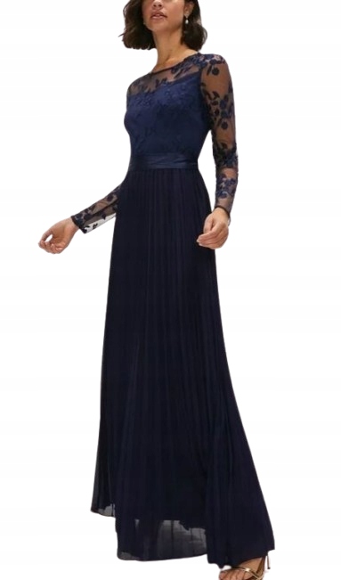 Coast Tmavě Modrá Šaty S Tylem, Vyšívané, S Dlouhým Rukávem, Velikost 40 Hke