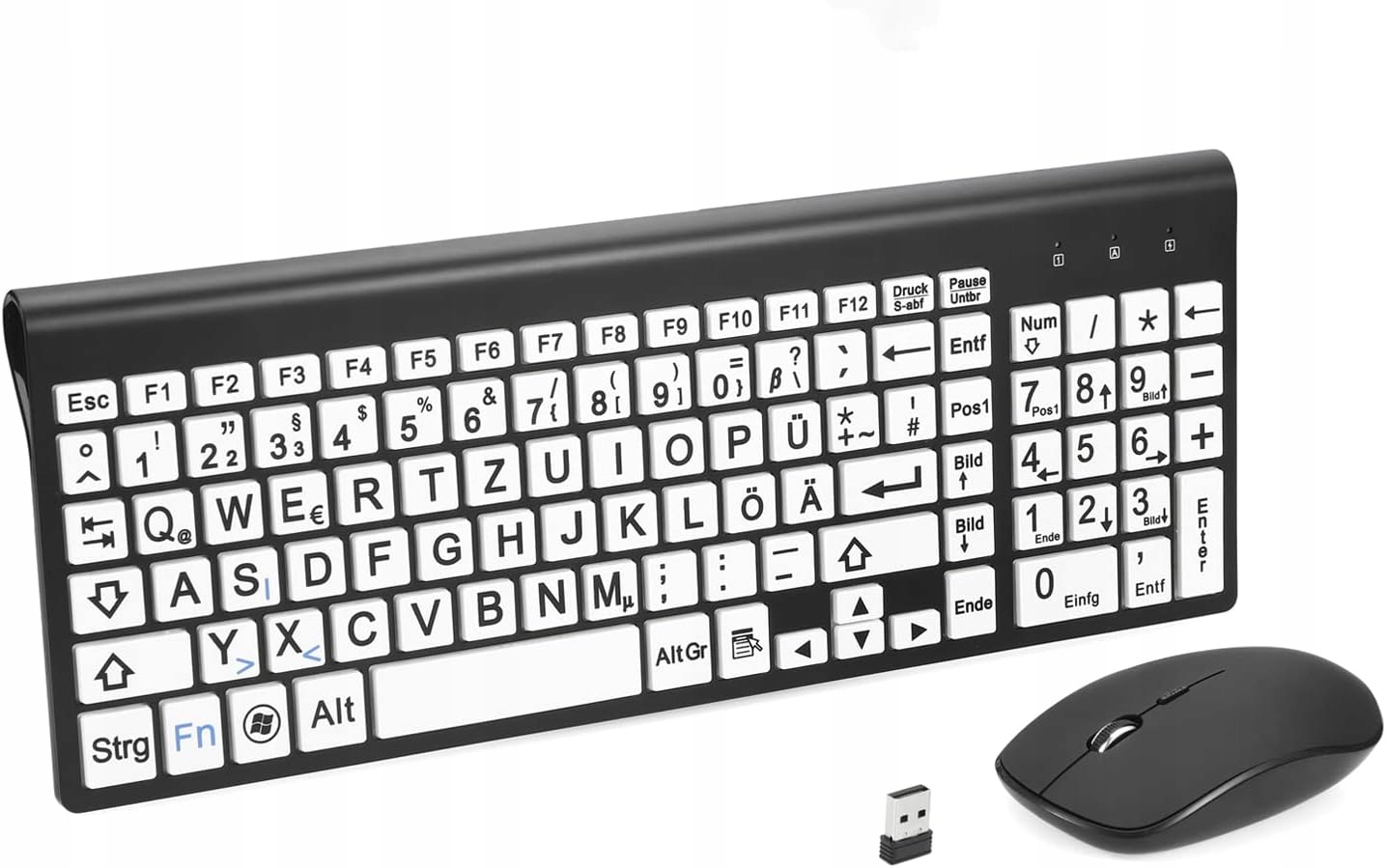 Fonicer Bezprzewodowa klawiatura i mysz 2,4 G Bardzo Duże Litery