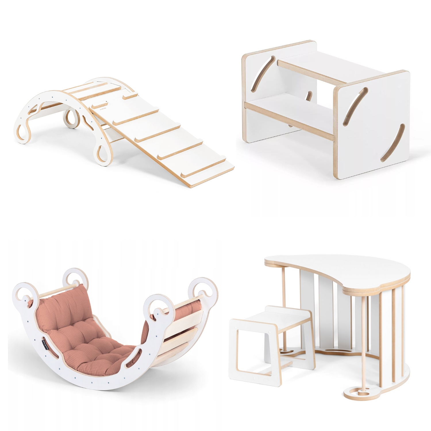 Bujak Montessori drewniany , bujak z poduszką - Zestaw 2w1 Głębokość produktu 42 cm