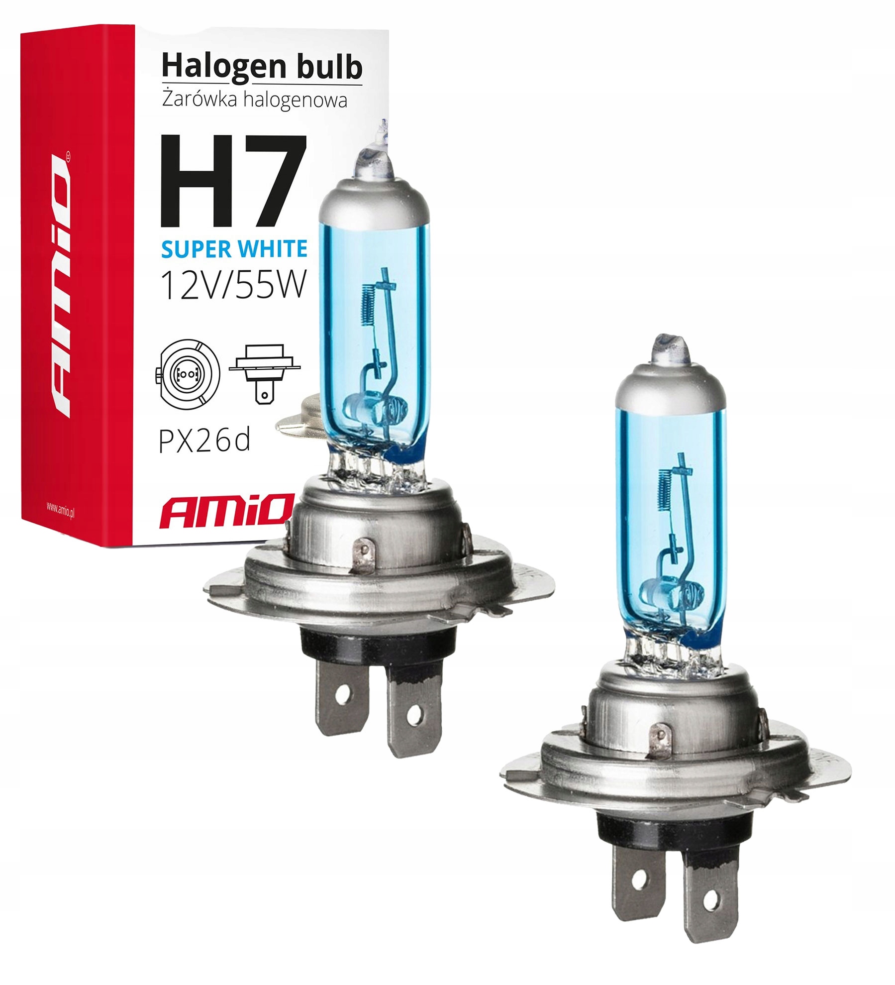 Zestaw 2x Żarówka Samochodowa Amio White H7 55W