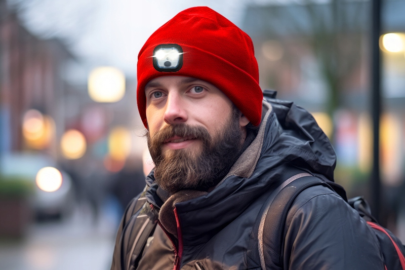 Czapka DLA MĘŻA CHŁOPAKA Z ODBLASKIEM ŚWIATEŁKIEM LED+RĘKAWICZKI DOTYKOWE Marka Webski