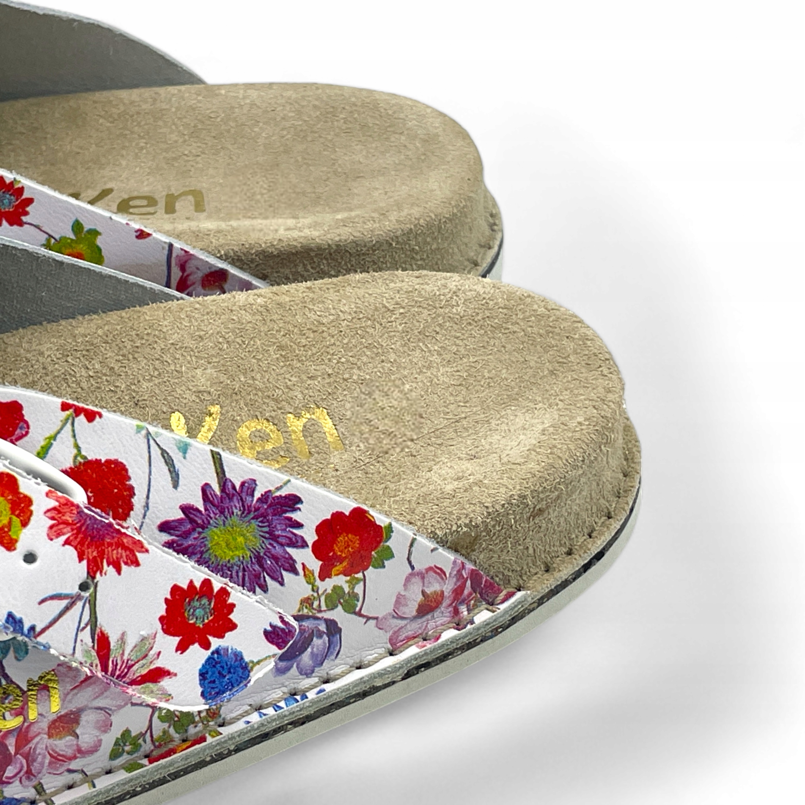 Klapki skórzane Fusbet damskie bioken skóra kwiaty Materiał wkładki skóra naturalna