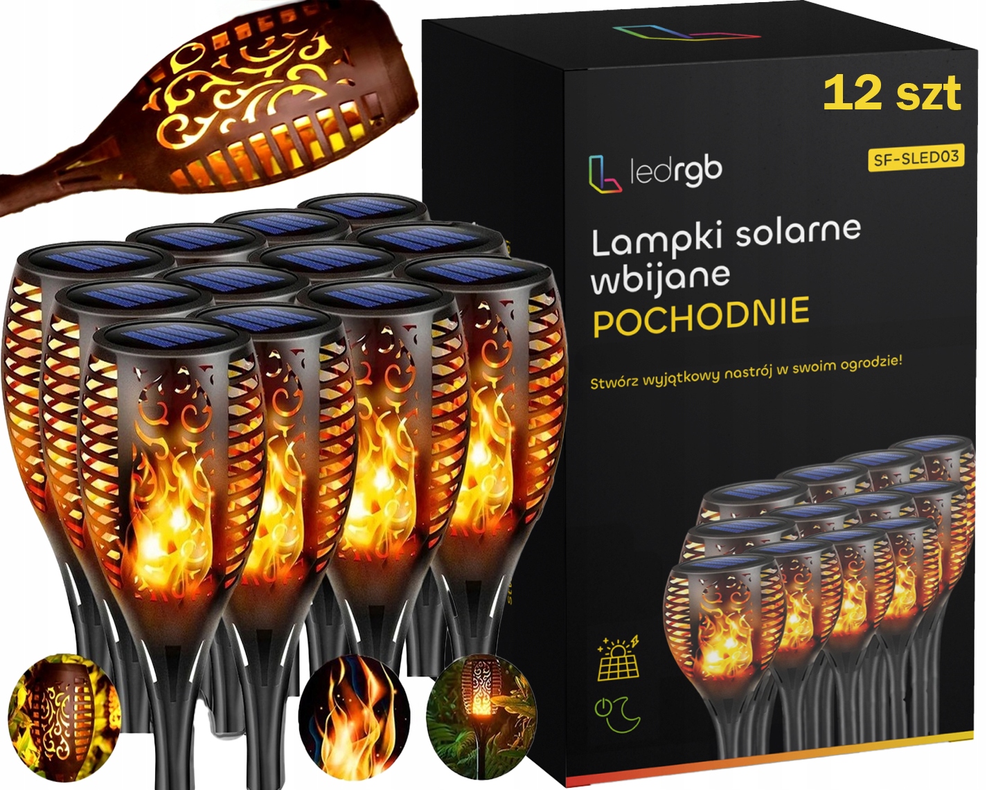 Lampa Solarna Ogrodowa Led Pochodnia Płomień Ogień Lampki Solarne 12 Sztuk