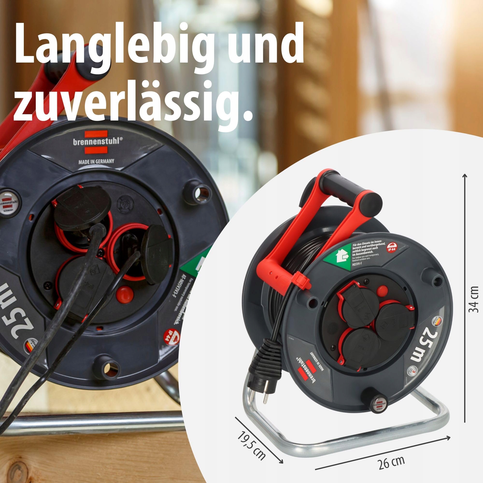 BRENNENSTUHL Garant V2 Kabeltrommel 25m Zewnętrzna 3 Gniazda IP44