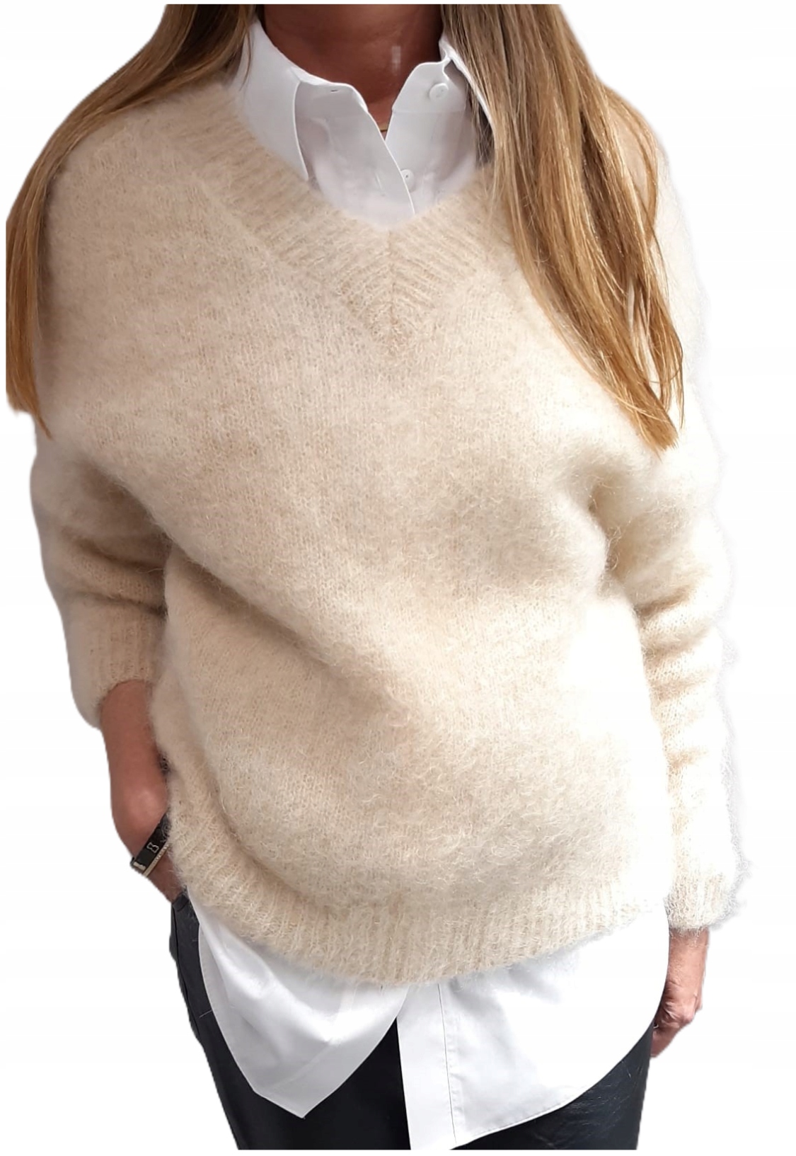 Cococmore Yarn Svetr Premium Kid Moher Béžová 2 x Výstřih V Novinka