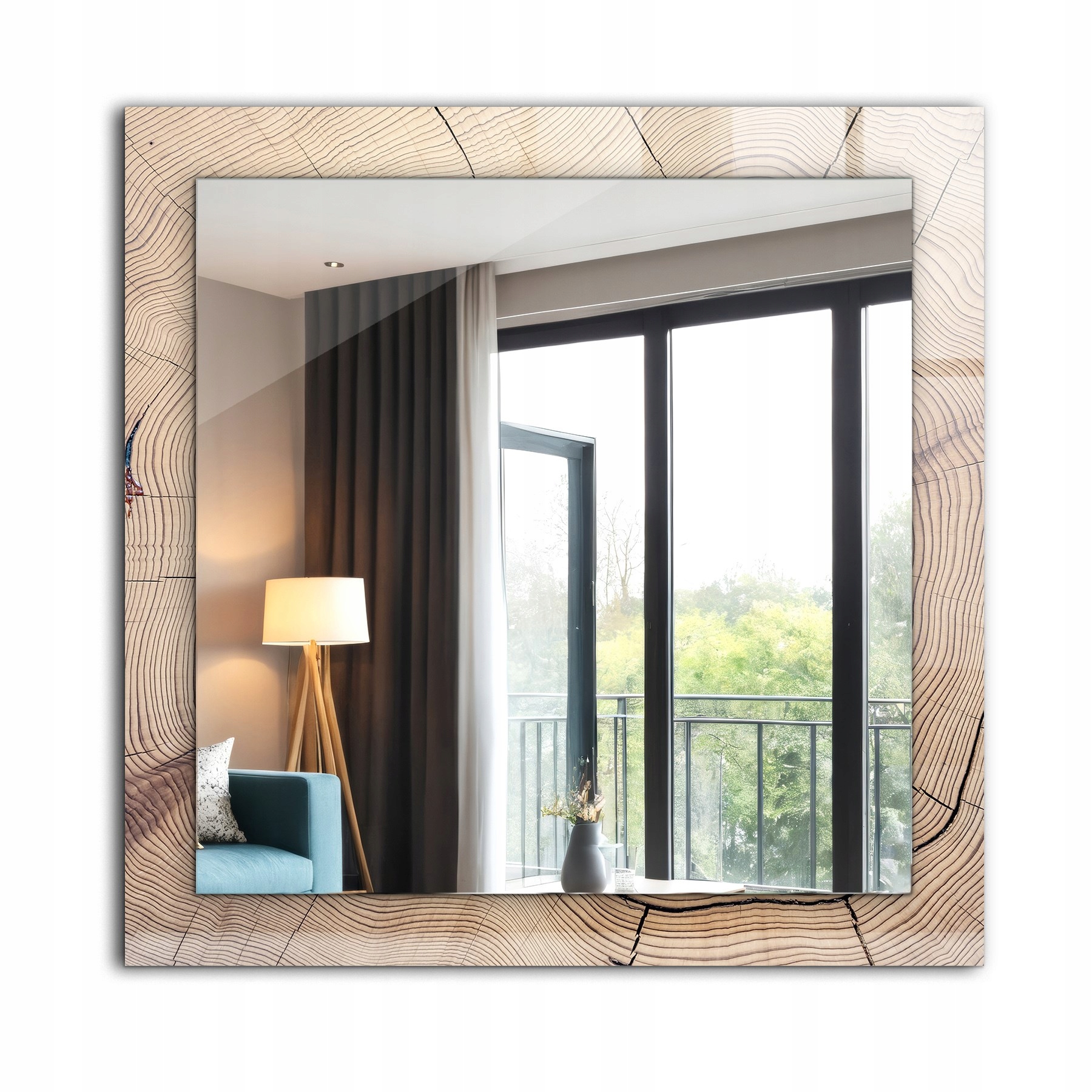 Moderné štvorcové zrkadlo s potlačou 60 cm x 60 cm Prierez kmeňa stromu