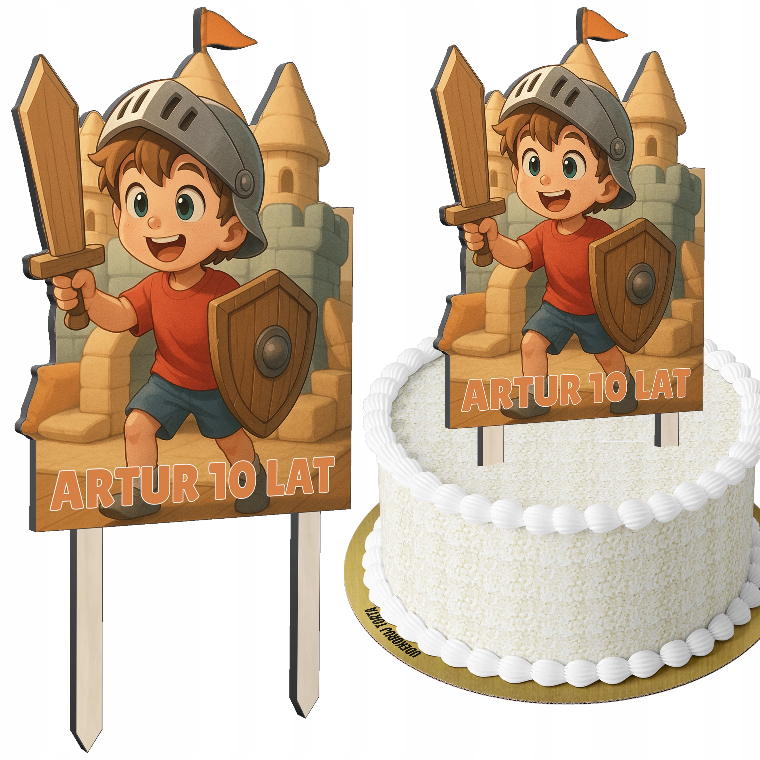 TOPPER KOLOROWY DWUSTRONNY CHŁOPIEC RYCERZ – PERSONALIZACJA IMIĘ WIEK