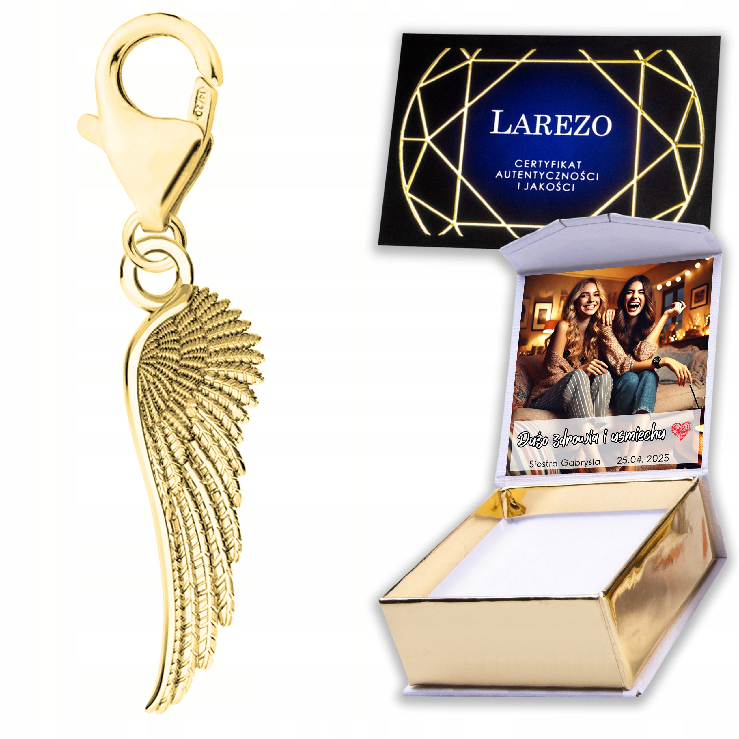 Zlatý přívěsek 925 s křídlem Andělské křídlo Anděl strážný Wings Print