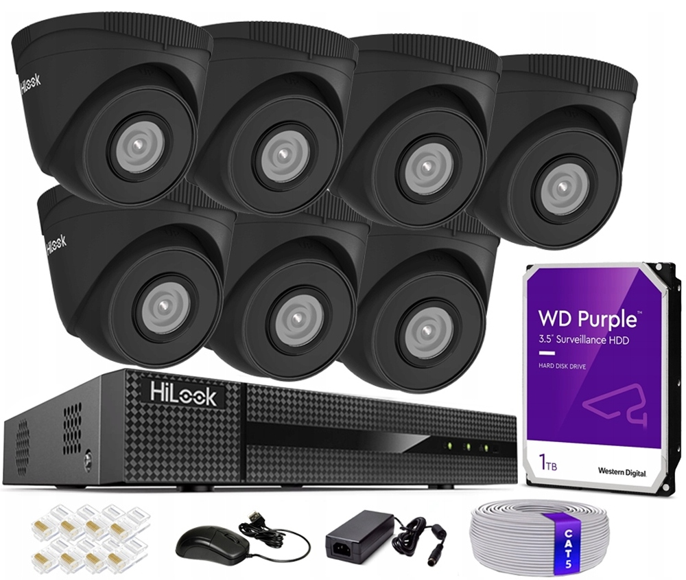 Ip monitoring HiLook od Hikvision 7 kamier 5MPx PoE rekordér 8ch PoE