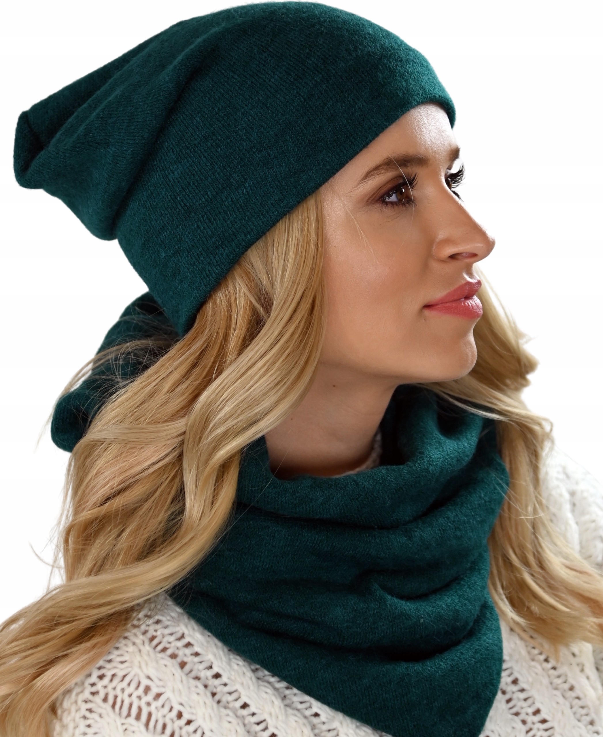 

Butelkowa zieleń Komplet damski Czapka Komin K6