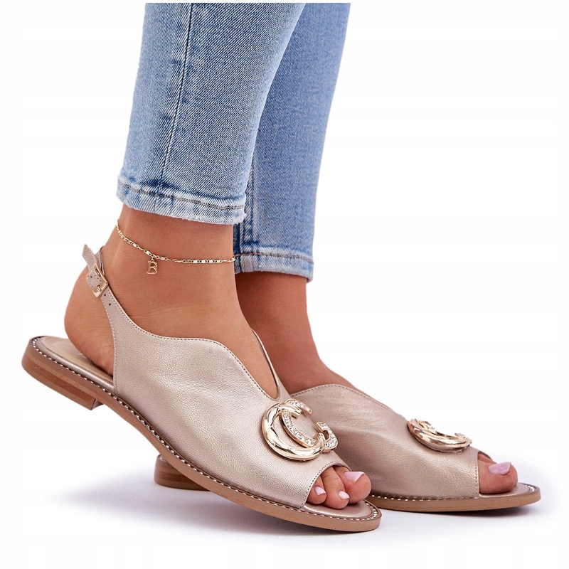 Sandály Elegantní Přírodní Kůže Pásek Podpatek Laura Messi 2865 Zlaté 39