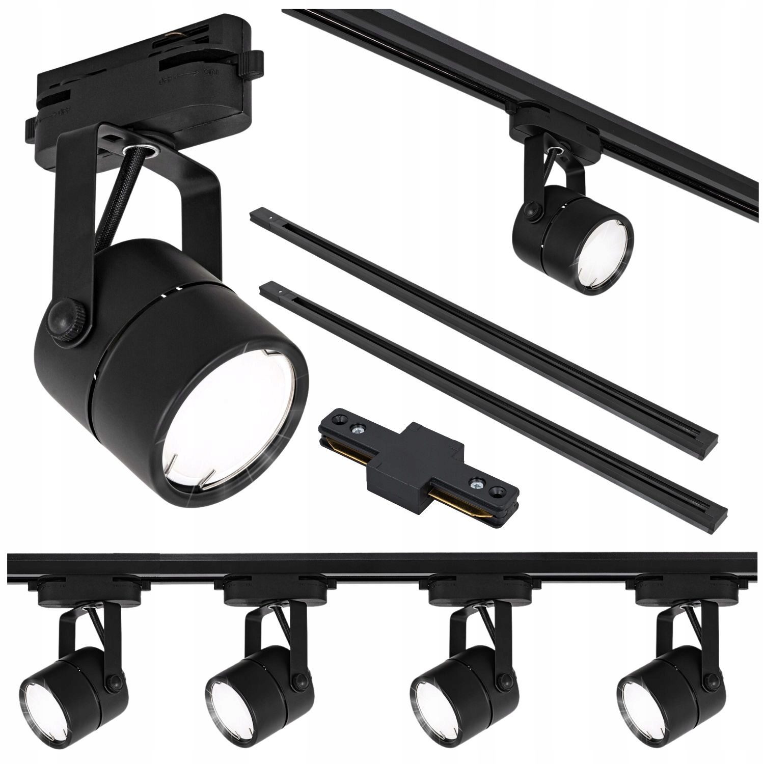 Szynoprzewód Zestaw Szyna listwa 2m 4x reflektor GU10 Czarna do pokoju