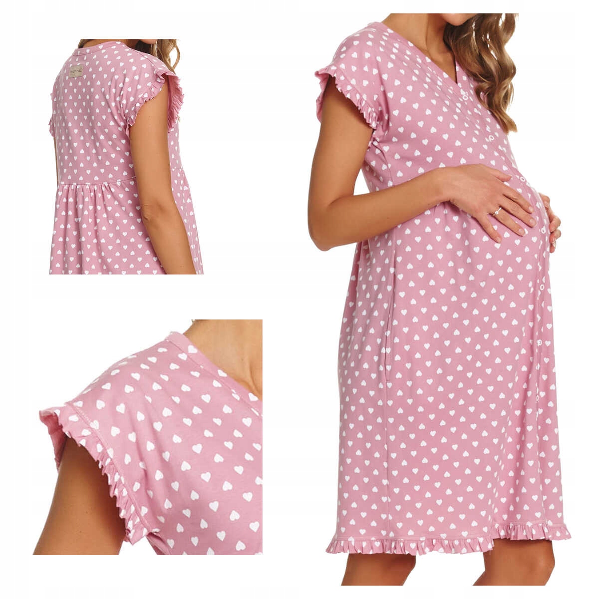 Doctornap noční těhotenská bavlněná košile Tcb 7455 hearts růžová M