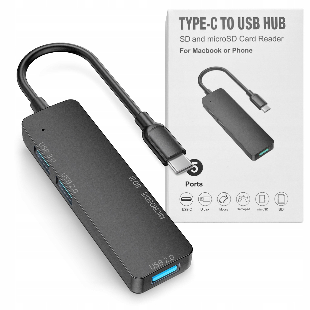 

Hub Typ Usb C Rozgałęźnik Czytnik Kart Sd Micro Sd