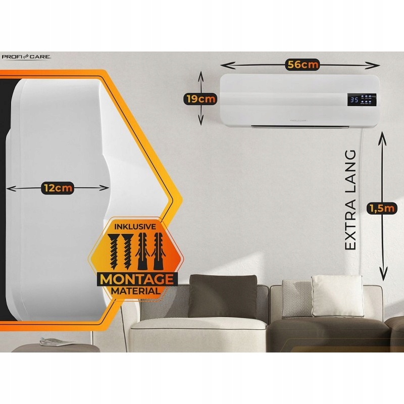 KURTYNA POWIETRZNA TERMOWENTYLATOR NAŚCIENNY GRZEJNIK ELEKTRYCZNY PILOT Moc grzewcza 2000 W