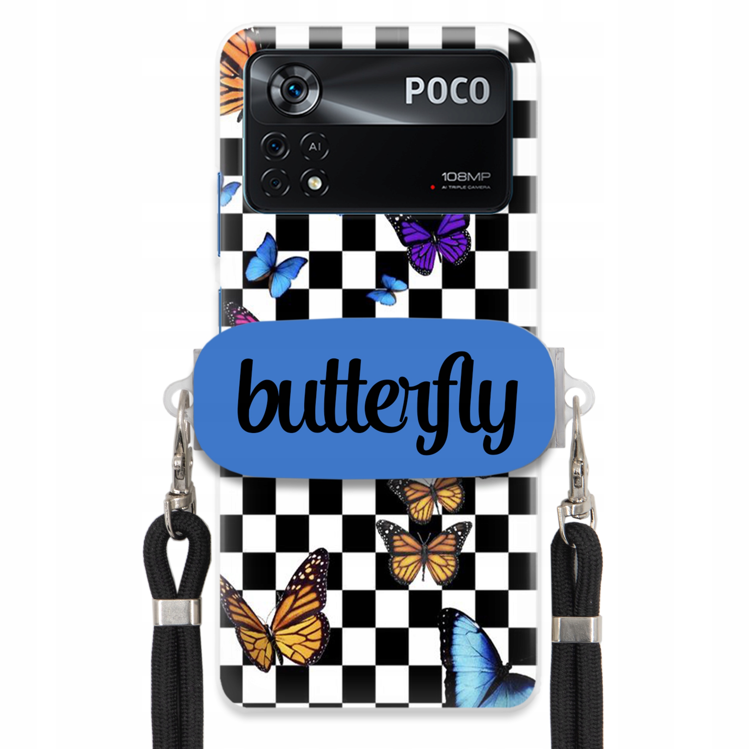 Puzdro Pre Xiaomi Poco X4 Pro 5G Puzdro Obdĺžnikový Držiak Čierne Vodítko Butterfly