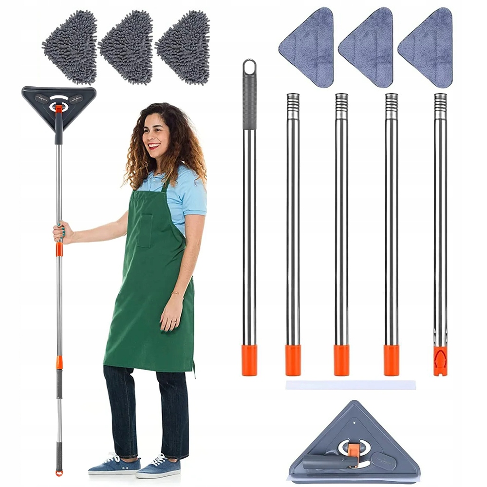 Šedý Trojúhelníčkový Mop Na Mytí Podlah Panelů Dlaždic, Savý, 360° Rotační