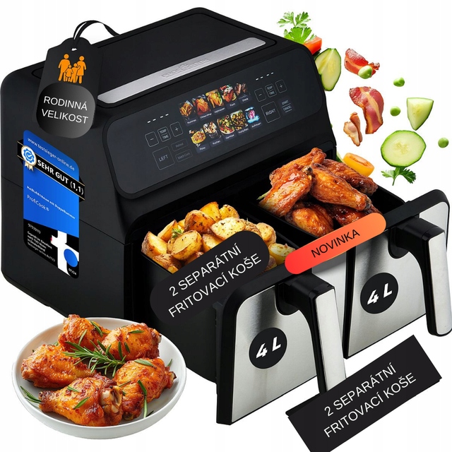 Horkovzdušná fritéza bez tuku dvojitá displej Profi Cook Fr 1287 2200 W 8 l