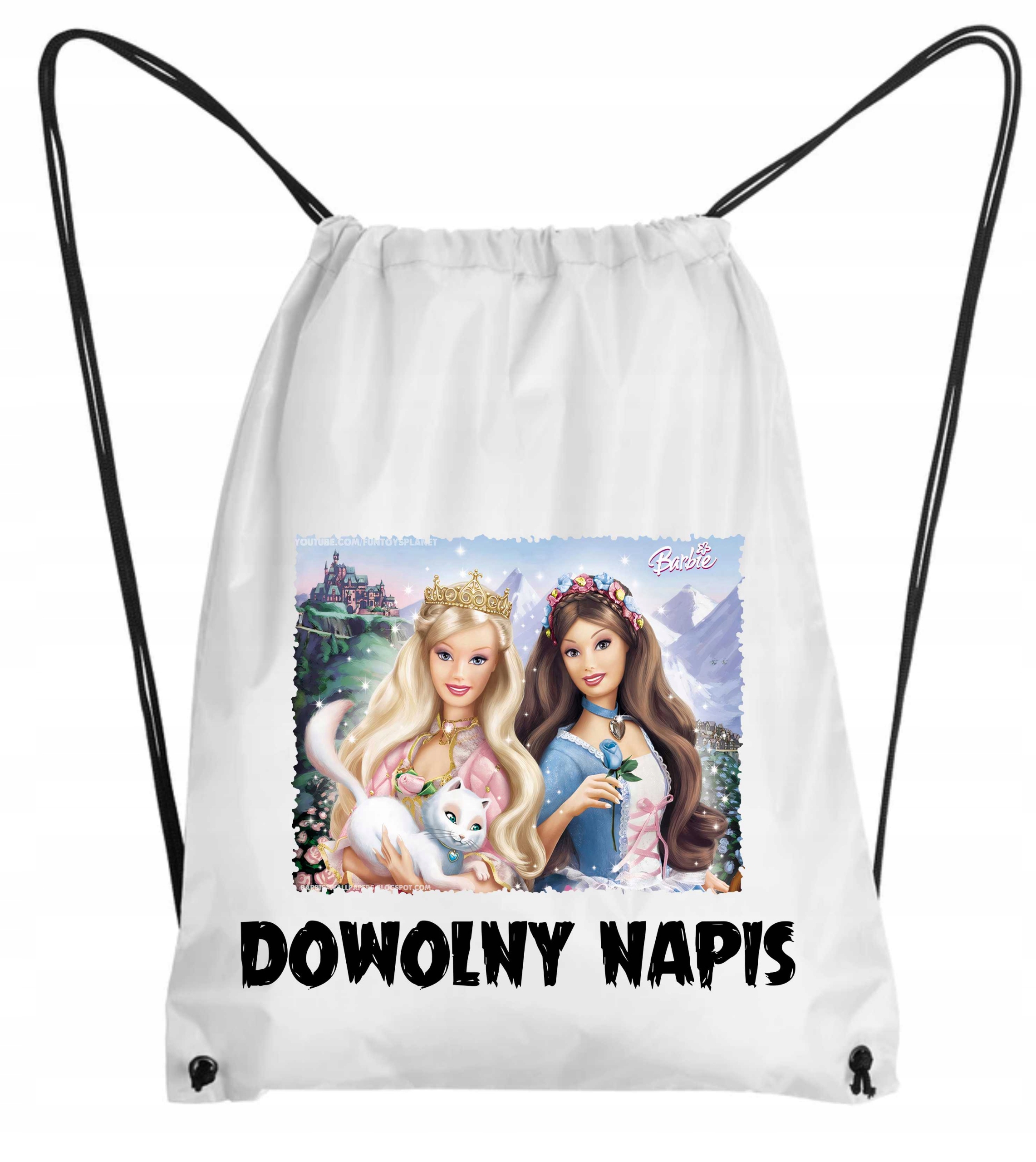 WOREK imię BARBIE strój BUTY WF Kopciuszek z WŁASNYM NAPISEM