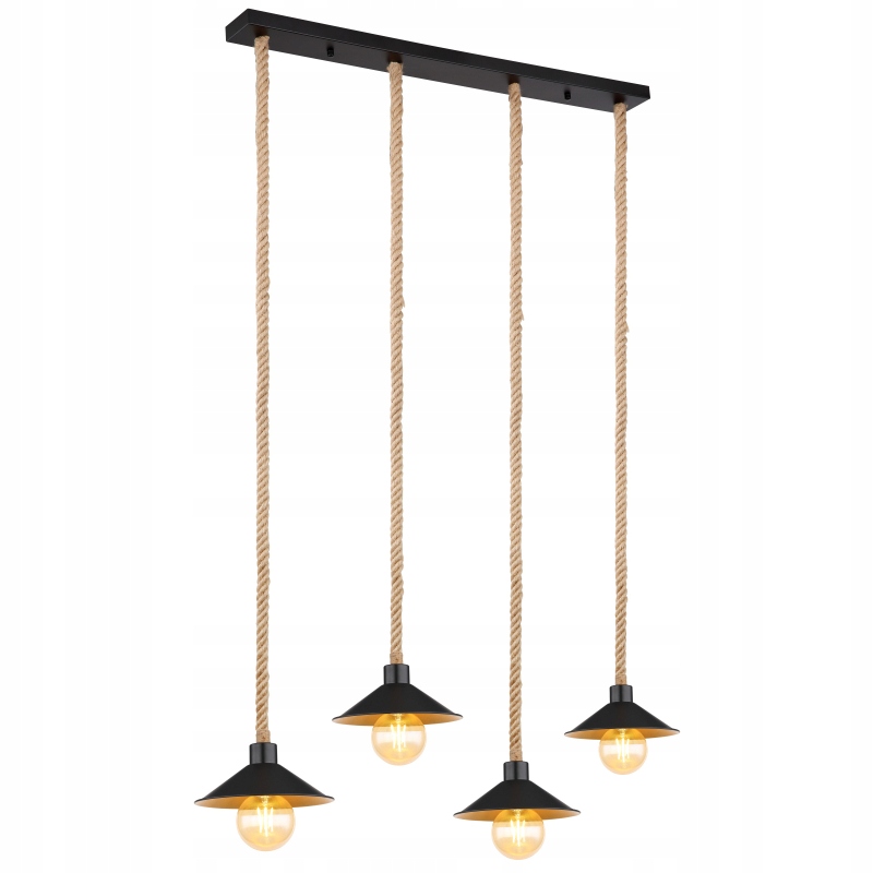 Závěsná lampa s provazy Diana 4 kovové stínidla černá zlatá nad stůl