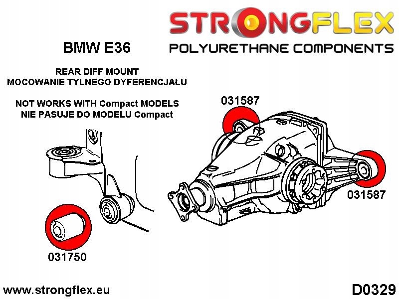 Tuleja tylnego dyferencjału - przednia E36 SPORT BMW e36 Producent części Strongflex
