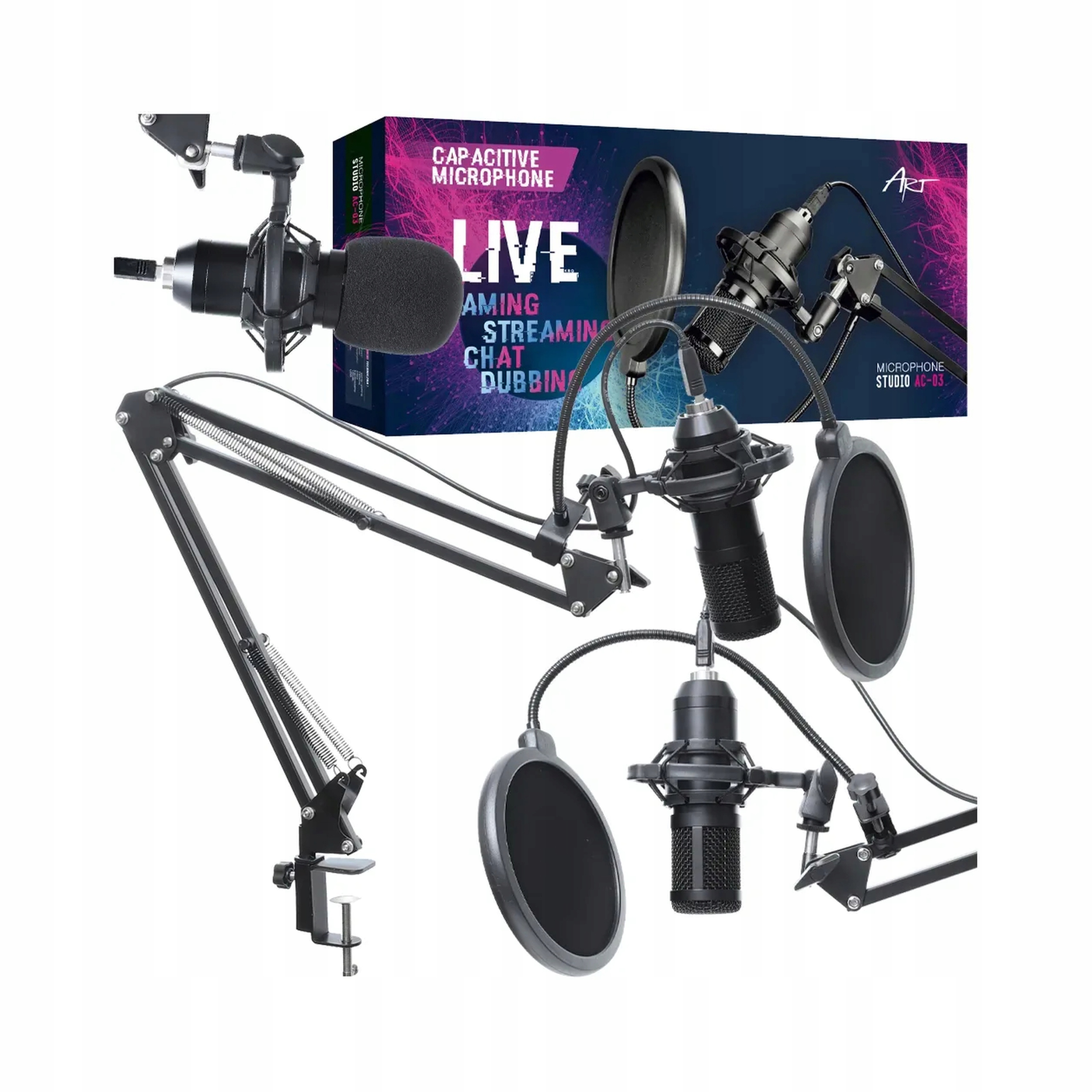 Mikrofon Pojemnościowy Z Membraną Filtr Na Wysięgniku Statyw Do Blatu