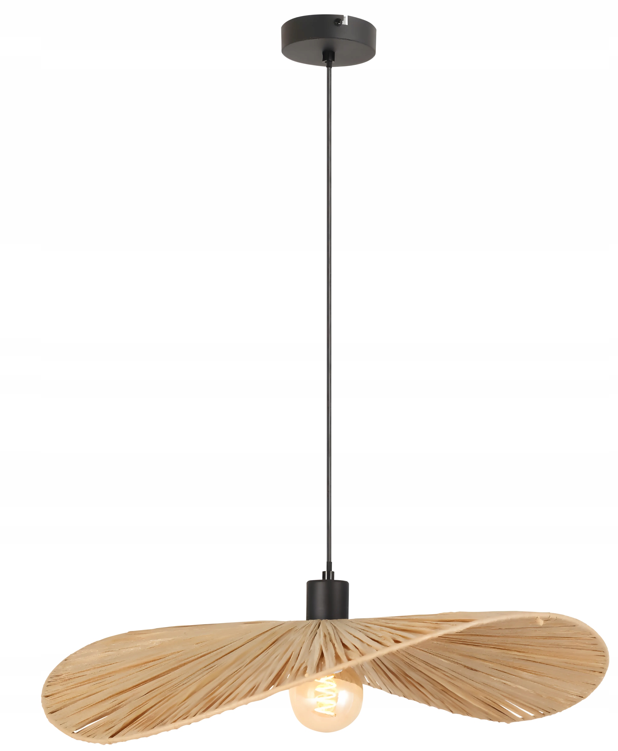Lampa Sufitowa Wisząca Pleciona Kapelusz Naturalna Boho Sznurek Czarna E27